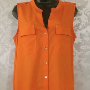 Premise Orange Sleeveless Button Down Blouse